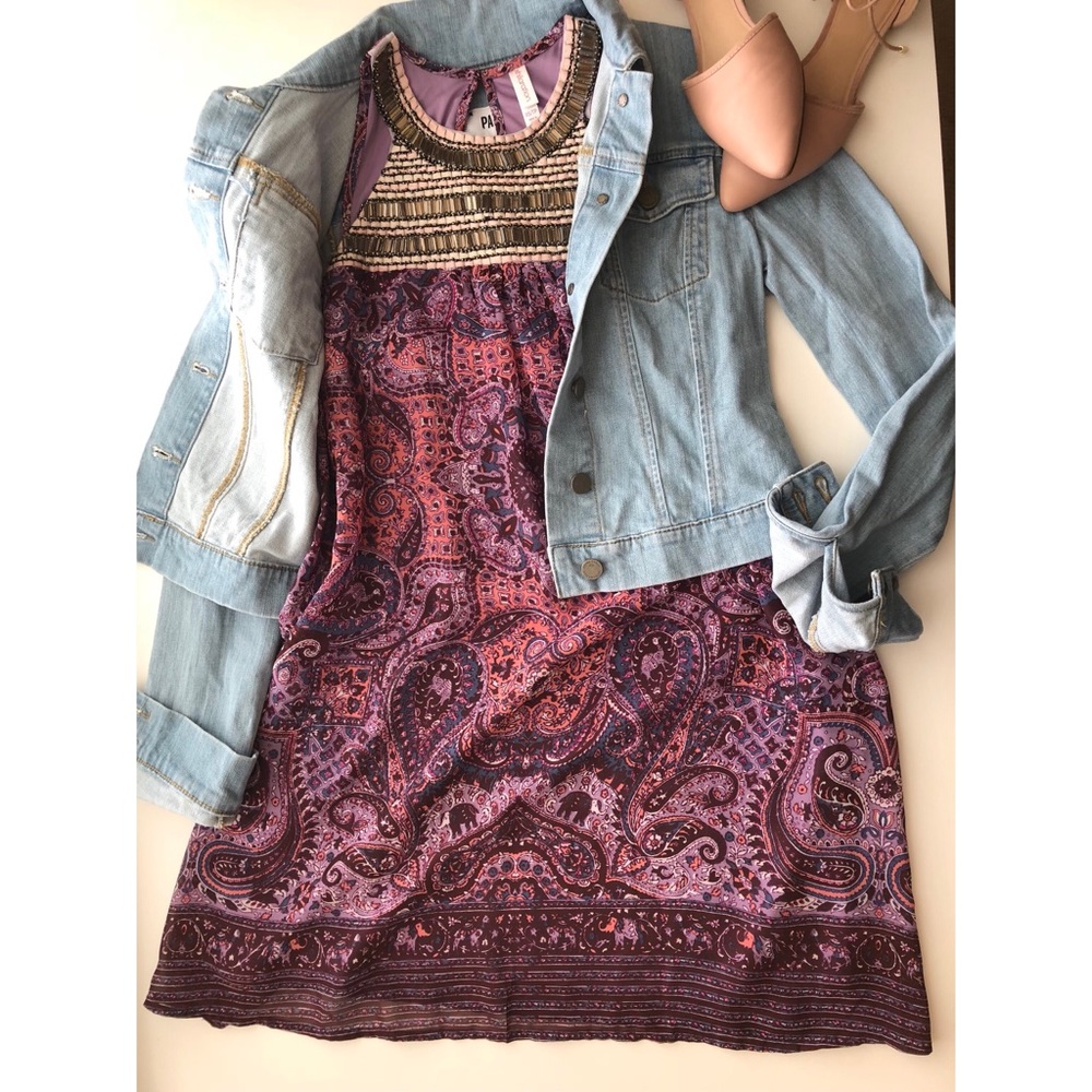 💐SALE! Pink & Purple Boho Paisley Beaded Dress